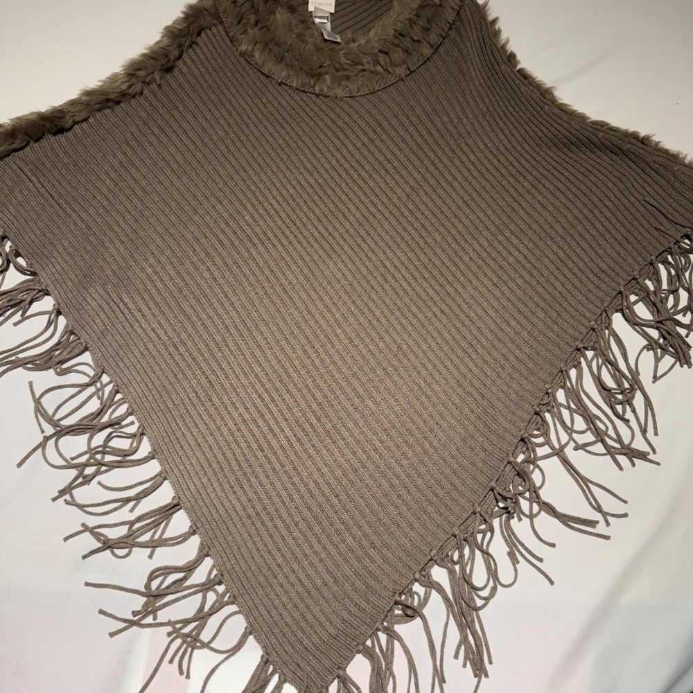 Chico’s taupe poncho with detachable faux fur collar One size - Picture 5 of 6
